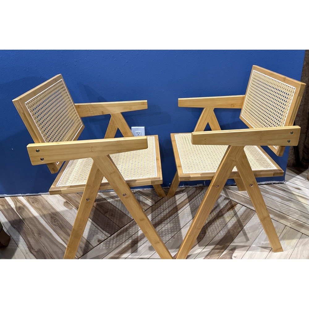 Set of 2 EUC Rattan Dining Armchairs Bamboo Frame Mid Century Design - Picture 12 of 13